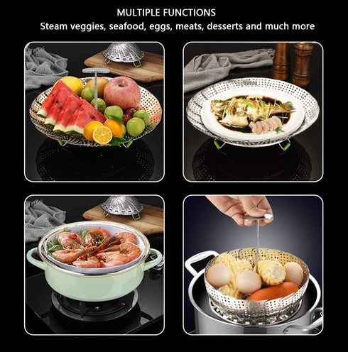 Veggie Steamer Basket, Stainless Steel Folding Vegetable Steamer Insert, Expandable for Various Size Pots (5.5" to 9")