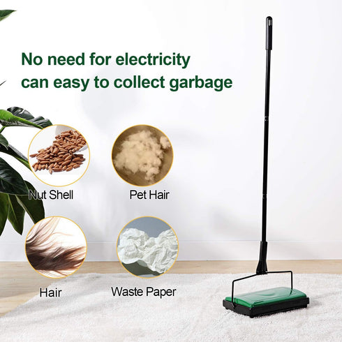 Yocada Carpet Sweeper Cleaner for Home Office, Low Carpets, Pet Hair Dust Scraps Cleaning with Brush - Green