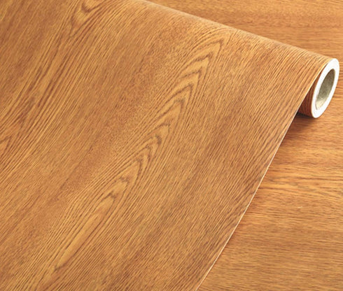 TOOLDECO Decorative Vinyl Sticker Peel Stick Wood Grain Wallpaper Countertop Paper (15.8X79Inch, Light Orange Shade)