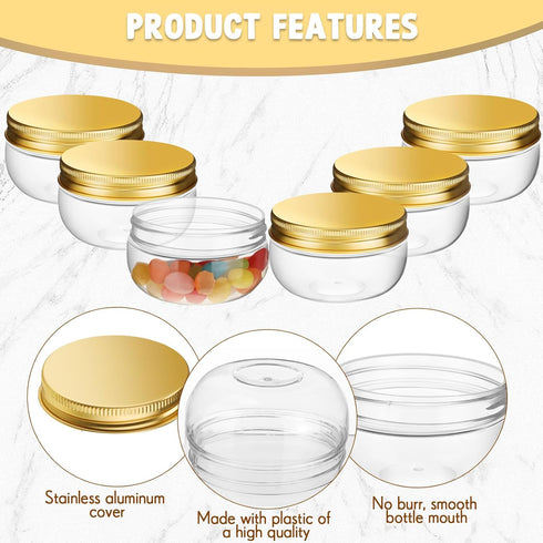 50 3 oz Suclain Pcs Mini Wide Mouth Plastic Mason Jars with Aluminum Lids Clear Small Canning Jars for Jelly, Jams