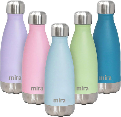 MIRA 12 oz Slim Insulated Water Bottle, Stainless Steel Cola Shape Thermos, Double Wall Flask - Pearl Blue