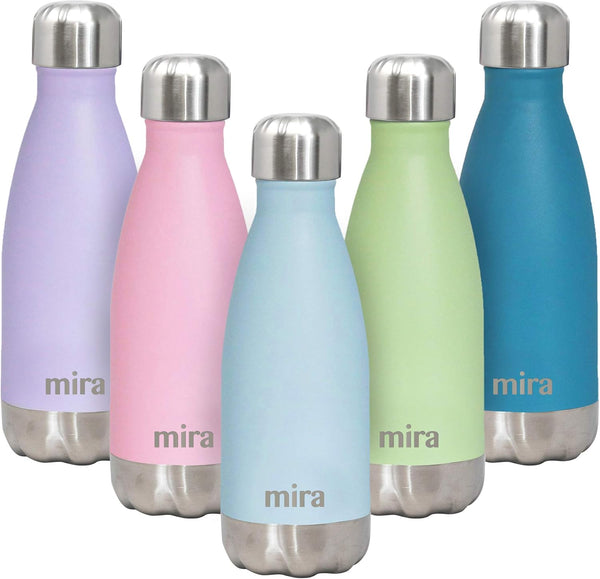 MIRA 12 oz Slim Insulated Water Bottle, Stainless Steel Cola Shape Thermos, Double Wall Flask - Pearl Blue
