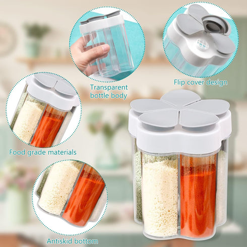 2 PCS Travel Spice Jars, 5-in-1 Seasoning Containers, Clear Plastic Condiment Bottles for Camping, BBQ, Picnic