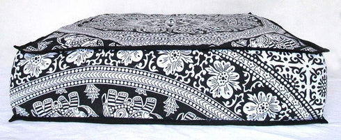 24 Black White Elephant Flower Mandala Mandala Barmeri Large Floor Pillow Cover Cushion Meditation Seating Ottoman