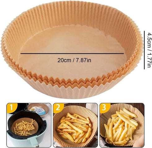 Air Fryer Paper Liners, 100PCS Non-stick Disposable Parchment Sheets, 7.9inch-Round, Food Grade Liner for Baking,