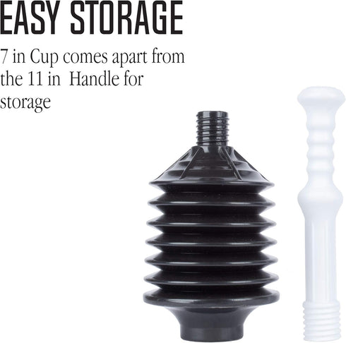 JS Jackson Supplies Professional Bellows Toilet Plunger, High Pressure Power Plunger for Heavy Duty Clogs, White & Black
