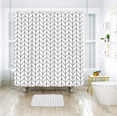 Riyidecor Chevron Shower Curtain, Geometric Herringbone 72Wx96H Inch, Extra Long Fabric Bathroom Set