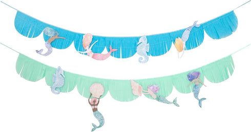 Meri Meri Mermaid Fringe Party Banner (Pack of 2), 8.5' Party Garland for Mermaid Party Decorations
