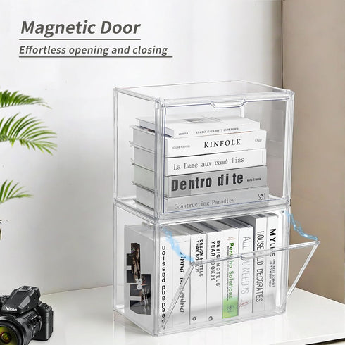 Cube Storage Organizer, Acrylic Book Case Display Box, Stackable Clear Plastic Book Storage Container, 1 Pack