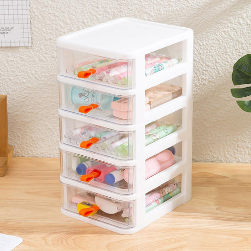 Gagee 5 Drawer Mini Stackable Storage Drawers - Clear/White Plastic Dressers for Arts, Crafts, Small Tools, and Hardware