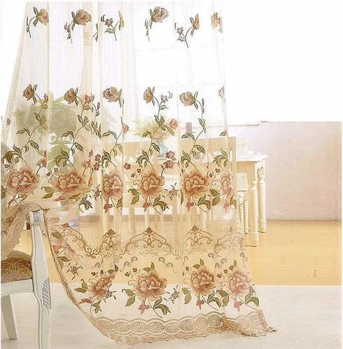 Luxury Embroidered Sheer Curtain for Living Room, 84 inch Length, Custom Elegant Luxurious Embroidery Drape (39x84 inch)