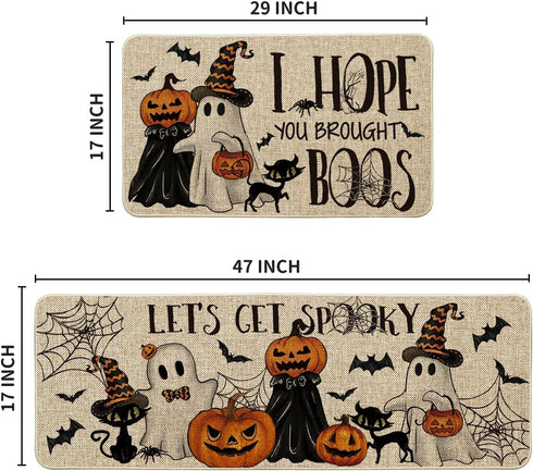 Artoid Mode I Hope You Brought Boos Spider Web Pumpkin Halloween Kitchen Mats Set of 2, Low-Profile Black Cat Rugs