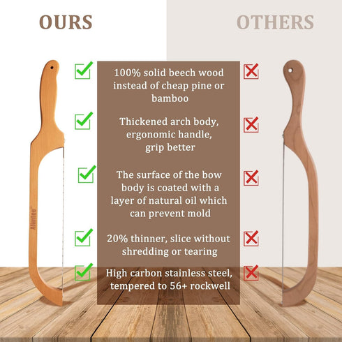 16" Wooden Serrated Bread Knife for Homemade Bread, Fiddle Bow Design Sourdough Cutter, Premium Stainless Steel Gift