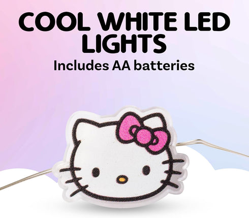 20ct 7 Silver Buffalo Hello Kitty Face with Pink Bow Decorative String Lights, Feet Long, Battery Powered (Batteries