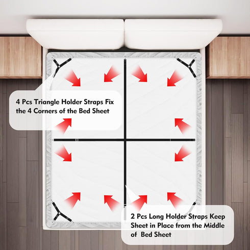 Bed Sheet Holder Straps, 4+2 Pcs Adjustable Mattress Sheet Clips, Elastic Fasteners to Keep Bed Sheet in Place