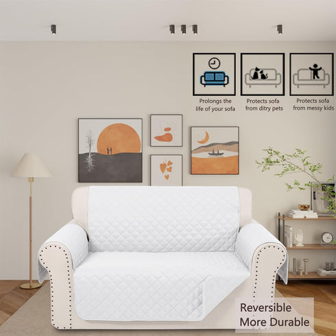 Reversible Loveseat Sofa Covers, Small Couch Cover Furniture Protector, White/White
