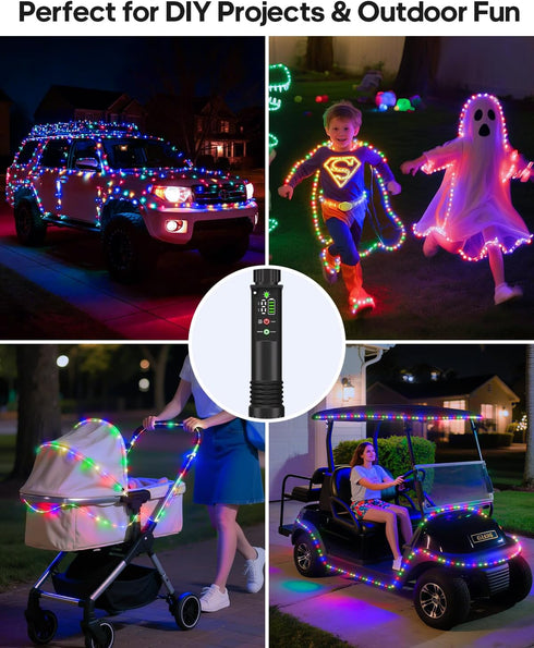 79FT 240LED 1200mah 8 2 Pack Rope Lights, Rechargeable Outdoor Waterproof String Lights with Portable Rechargeable