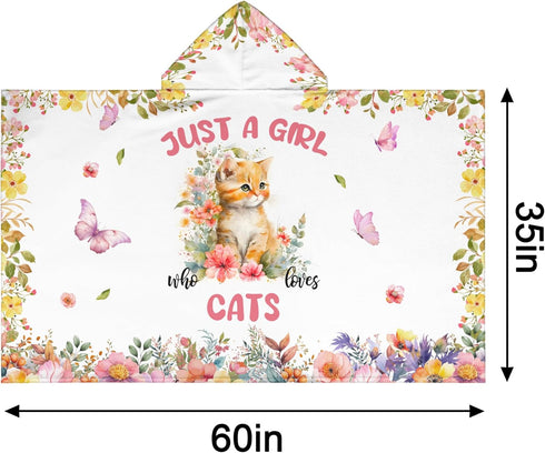Caiibaoob Swimming Cat Hooded Bath Towels for Girls,Soft Cotton Shower Beach Blanket (Cat)