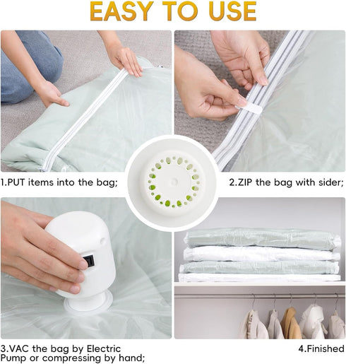 Vacuum Storage Bags with Electric Air Pump - 25 Pack (5 Jumbo, 5 Large, 5 Medium, 10 Roll Up Bags)