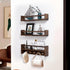 16 Inch Set 3 AZSKY Nursery Book Shelves Wall Floating Bookshelf with Hook Deep Walnut Hanging Book Shelf Toddler Room