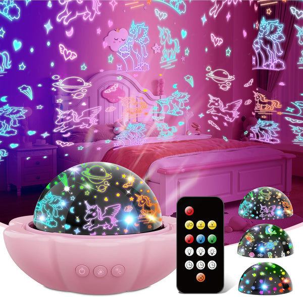 MINGKIDS Unicorn Girl Toys Age 3-10,Night Light Projector- Multi Colors Rotating Remote,