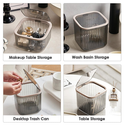 Tomonobu Mini Trash Can with Lid,Removable Small Garbage Can, Ultimate Mini countertop Storage Box, Tiny Plastic Wastebasket for Countertop, Bathroom, Desktop or Coffee Table, Transparent