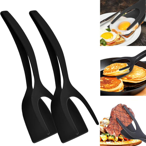 2 in 1 Egg Flipper Spatula Tongs - Multi-purpose Non-Stick Kitchen Gadgets for Cooking, Pancakes, Quesadillas,
