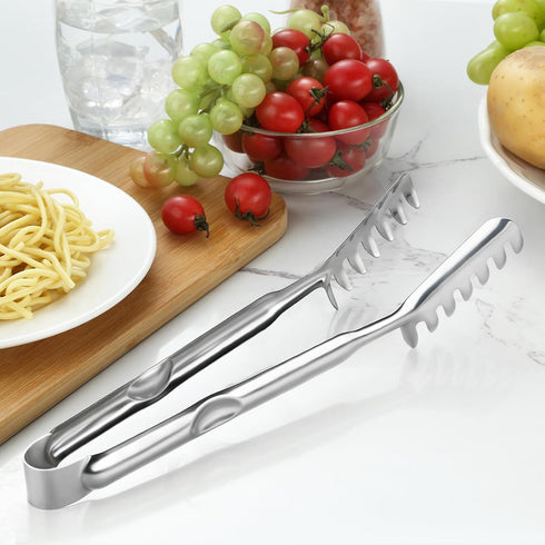 Pleafind 2-Piece Spaghetti Spoon and Tong Set, 13-Inch Non-Stick Fork and 9-Inch Kitchen Tong, Stainless Steel