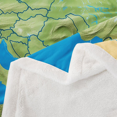 90" 90" Feelyou World Map Sherpa Blanket - Continental Europe Fleece Throw, Ocean Nautical Sea Adventure Plush