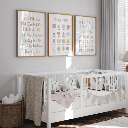 Pennclys 16x24 Inch Set 3 Kids Playroom Wall Art Decor Nursery ABC Alphabet Poster Play Room Canvas Wall Decor Toddler