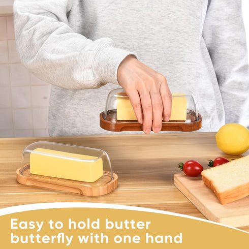 Hekeieon Counter, Butter Dish with Lid, Butter Holder for Bamboo Wood Butter Tray with Lid Fridge, Butter Container