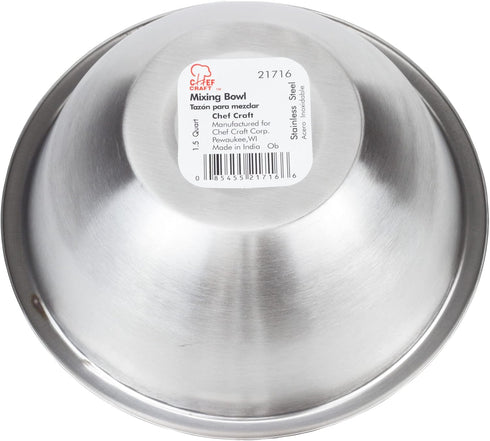 Chef Craft Brushed Stainless Steel Mixing Bowl, 1.5-Quart