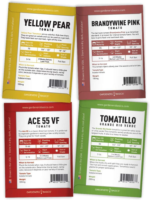 8 Pack, 55 Gardeners Basics, Heirloom Tomatoes for Planting Variety San Marzano, Roma VF, Large Cherry, Ace VF, Yellow