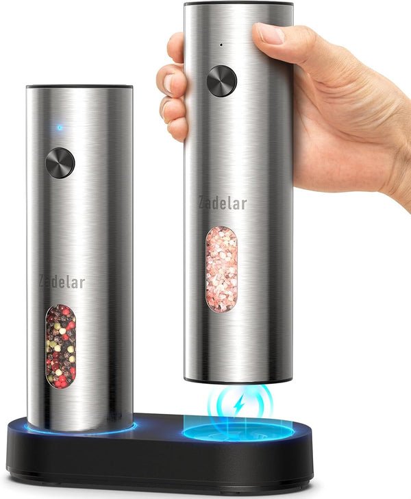 Salt and Pepper Grinder Set Electric,Rechargeable Salt and Pepper Shakers Stainless Steel