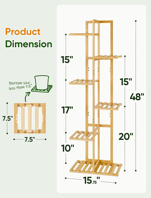 48 Inch 6 7 ROSSNY Talll Plant Stand Indoor, Tier Potted Bamboo Plant Stands for Indoor Plants, Corner Plant Stand