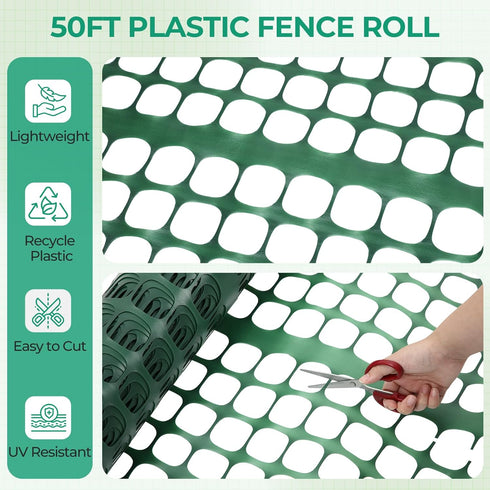 4'x50'/7.5LB Ohuhu Plastic Garden Fence Safety Fence, Reusable Netting Plastic Mesh Fence Roll, Temporary Fencing