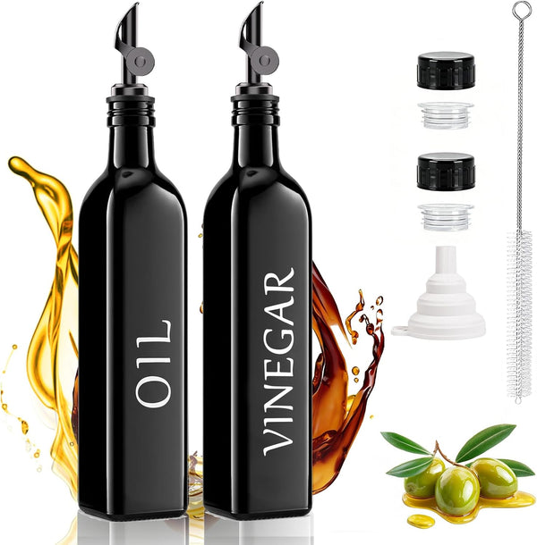 EJGIEGSO Oil and Vinegar Dispenser Set of 2, 17oz/500ml Extra Thick Glass Oil