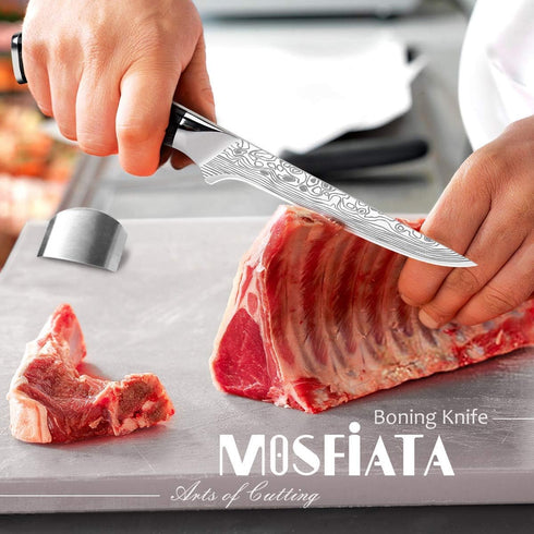 MOSFiATA 6" Boning Knife - Sharp Kitchen Cooking Knife with Finger Guard, Sharpener, German High Carbon Stainless Steel
