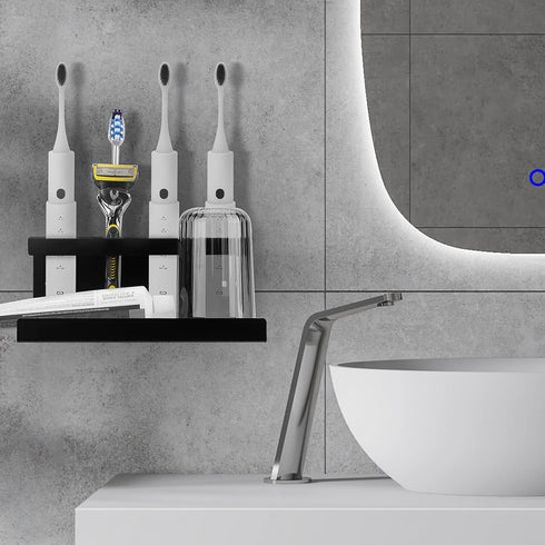 Electric Toothbrush Countertop Holder, Diatomaceous Earth Sink Organizer for Bathroom (Black)