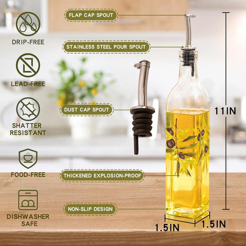 Set Set BBQ,Olives,2 Pack 17 oz. TZSSP Olive Oil and Vinegar Dispenser Glass Dispenser Bottles Cooking Oil Cruets