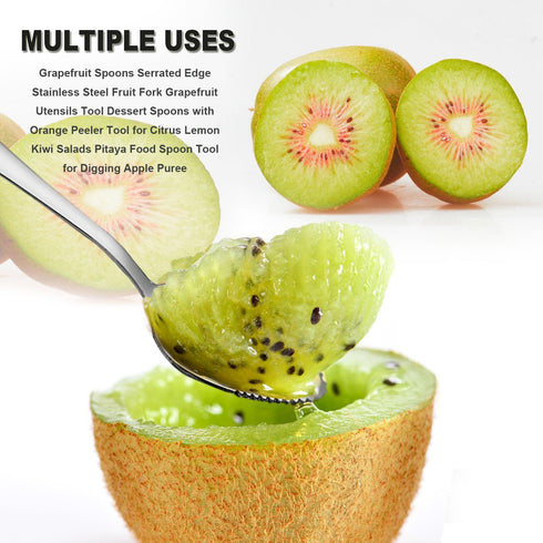 Grapefruit Spoons, Serrated Edge Stainless Steel Fruit Knife, Dessert Spoons for Citrus, Lemon, Kiwi, Salads, Melon