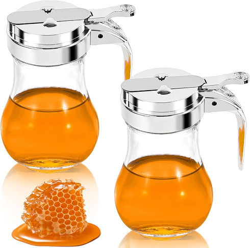 2Pcs 8oz Syrup Dispenser Honey Pot Glass Honey Dispenser Jar, Maple Syrup