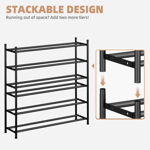 18 Closet, 3 STORAGE MANIAC Long Expandable Shoe Rack, Pairs Metal Wide Stackable Shoe Rack, Adjustable Shoes Shelf