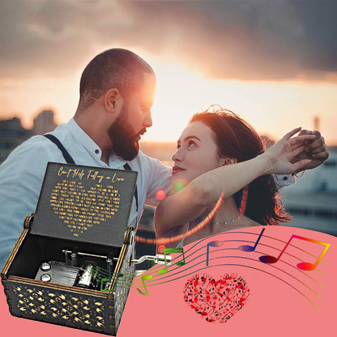 Can't Help Falling in Love Wood Music Box, Antique Engraved Musical Box Case for Loved Ones, Gifts for Boyfriend,