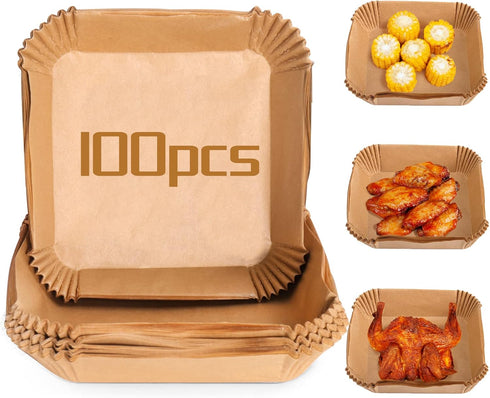 Palksky Air Fryer Paper Liners Disposable, 100Pcs Parchment Paper Square, Water-proof, Oil-proof, Non-stick for Airfryer