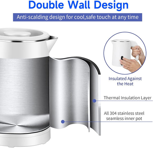 Small Electric Tea Kettle, 0.8L Stainless Steel Portable Mini Hot Water Boiler with Auto Shut-Off & Boil Dry