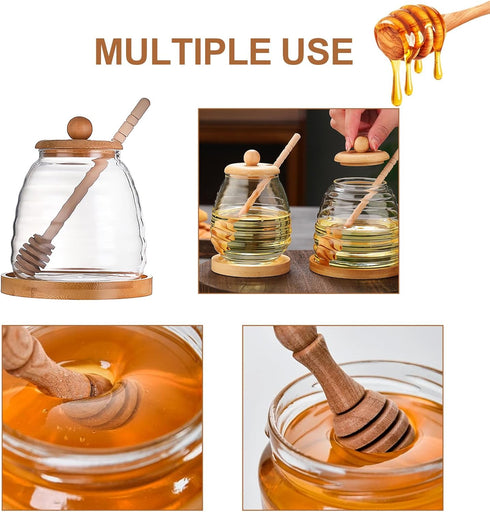 ASTRQLE 16.7 Oz Glass Honey Jar with Dipper and bamboo Lid Honey Pot Honey Container Holder Syrup Dispenser for Home