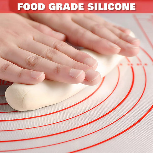 Large Extra Thick Silicone Pastry Mat, Non Stick Baking Mat with Measurement, Dough Rolling, Oven Liner, Red