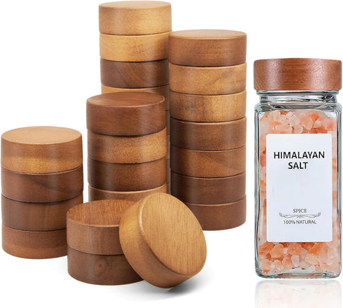 Zepkouel 25 Pcs Spice Jar Lids Acacia Wood,Fits 4 Oz and 8 Oz