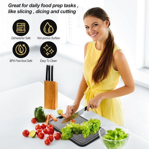 Plastic Cutting Board Set, 2 Large Dishwasher Safe Boards for Meat, Non-Slip, Reversible, Black